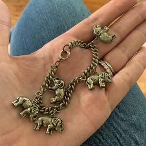 Pewter elephant charm bracelet circa 1980 preppy
